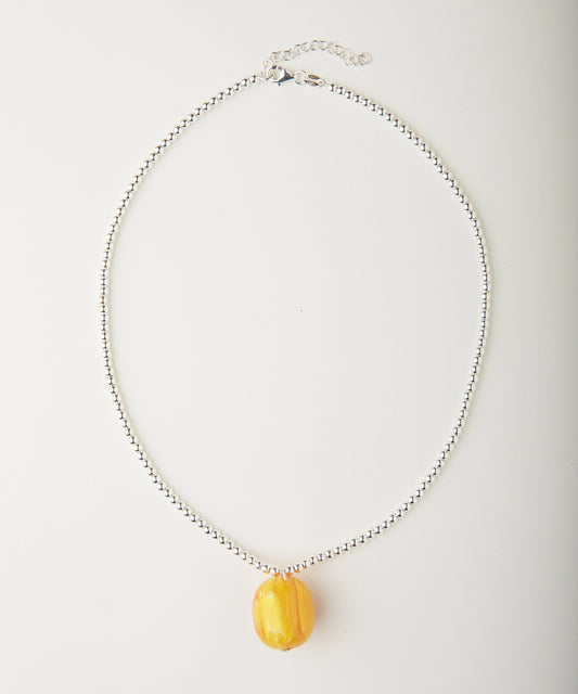 Collar Ambelau Silver Beads Amber Pendant