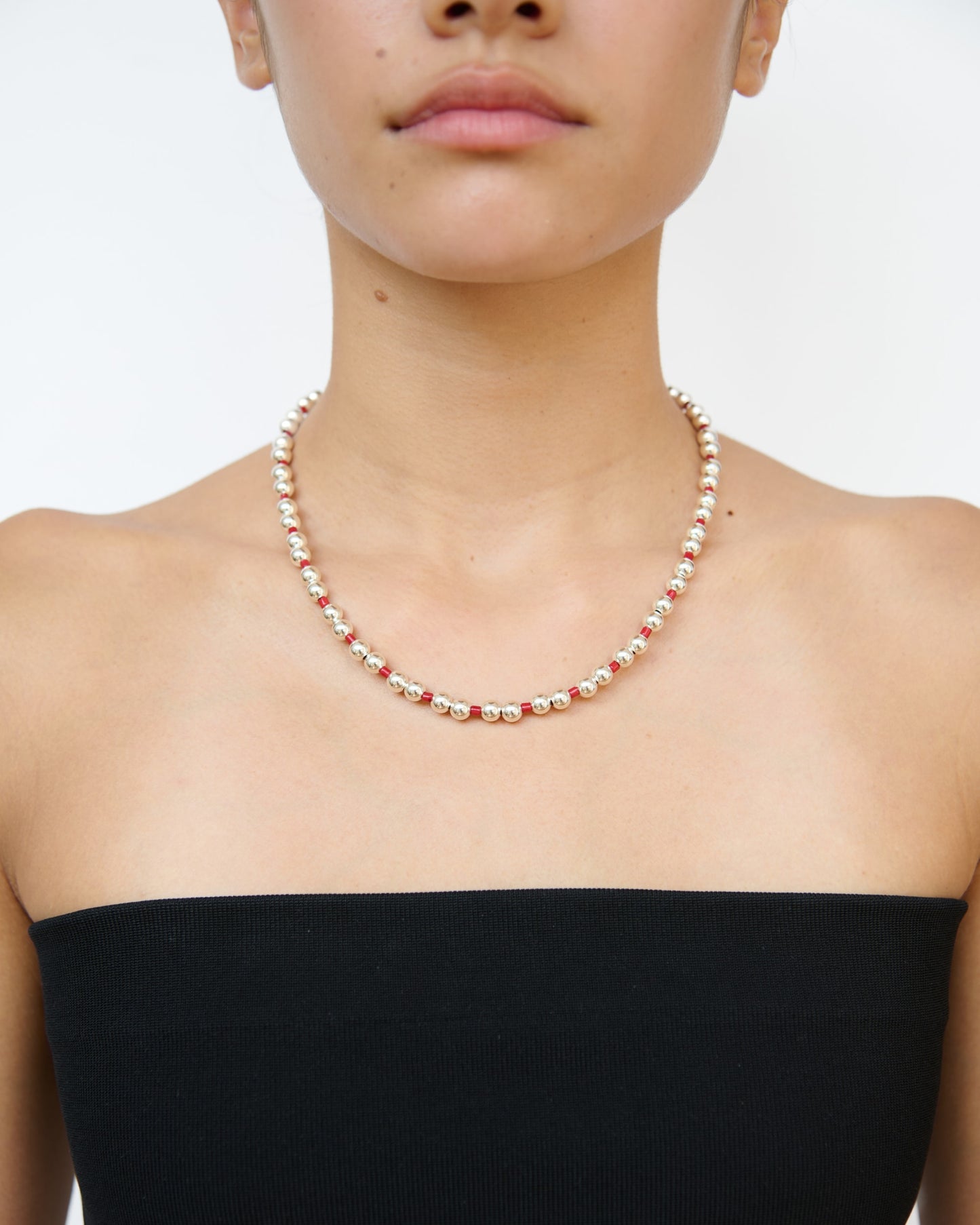 Collar Obi Silver Coral Beads