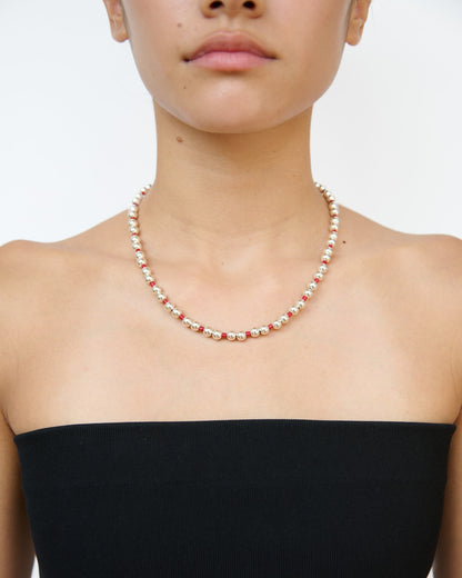 Collar Obi Silver Coral Beads