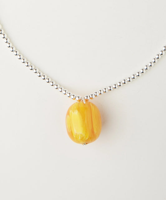 Collar Ambelau Silver Beads Amber Pendant