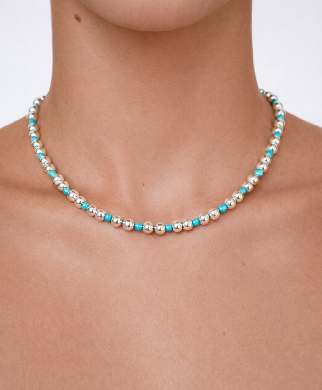 Collar Obi Silver Turquoise Beads