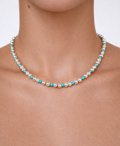 Collar Obi Silver Turquoise Beads
