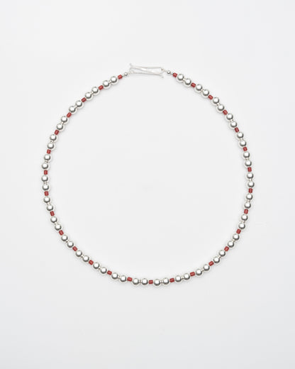 Collar Obi Silver Coral Beads