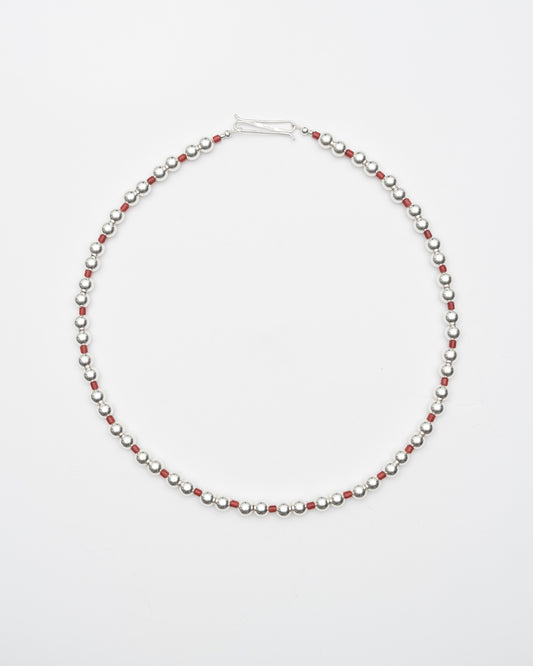 Collar Obi Silver Coral Beads